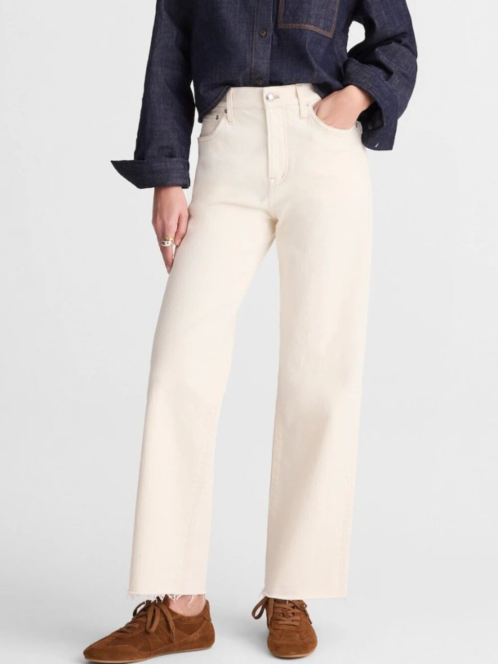 NWT Madewell Short Perfect Vintage Wide-Leg Crop Jean 26S Cream Hi Rise Stretch